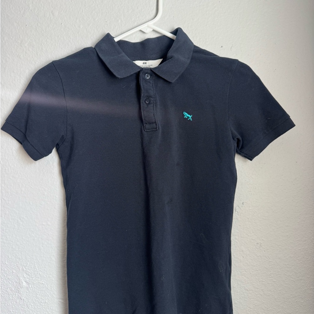 H&M Dark Blue Polo Shirt with Teal Logo
